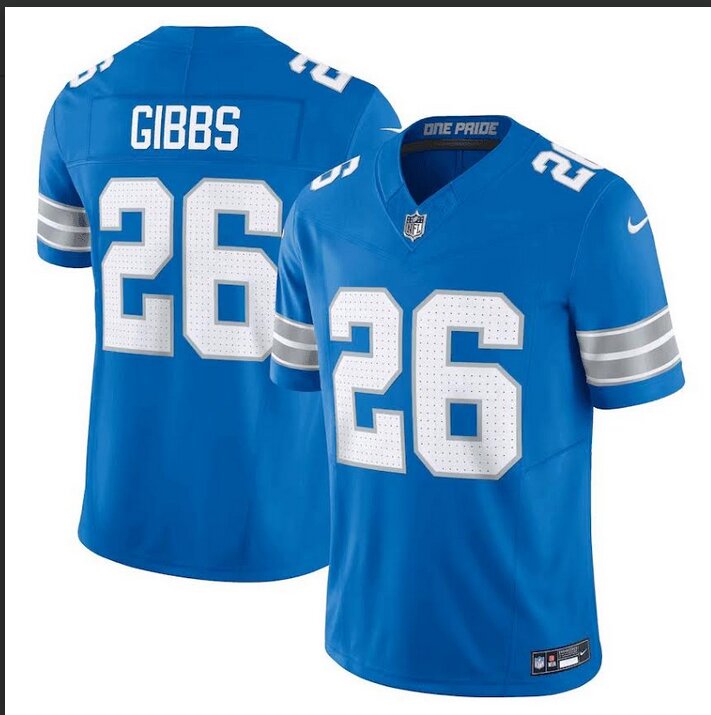 youth Detroit Lions 26 Gibb Blue 2024 Nike Vapor Limited NFL Jersey